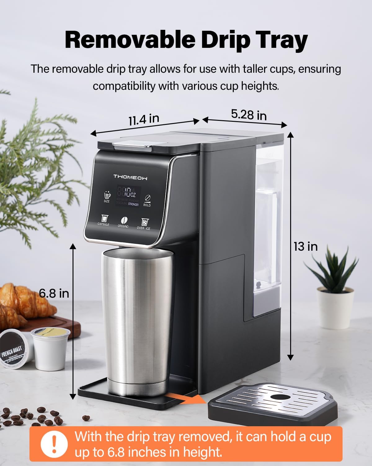 K Cup Coffee Maker With Bold Setting, Single Serve Hot & Iced Coffee Maker for K-Cup and Grounds, 52oz Removable Reservoir, 6 to14oz Brew Sizes, Pod Coffee Machine With Reusable Filter, Gray summervibes