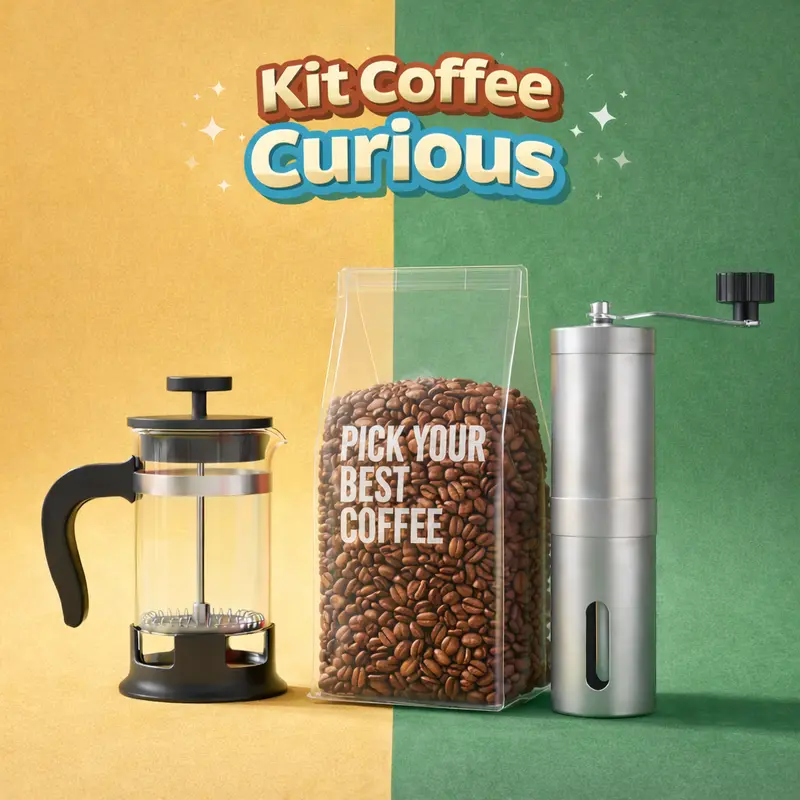 Kit Coffee Curious - Manual Coffee Grinder + 1 Colombian Coffee bag of your preference + French Press
