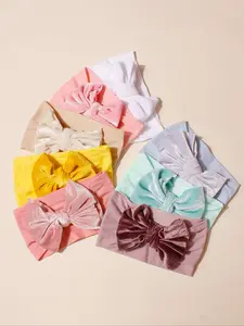 8 Pieces European and American Thin Baby Gold Velvet Bow Bandana Soft and Comfortable Nylon Headband for Kids Baby Headband