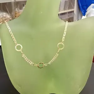 18k Gold Plated 18" Necklace with Clear Stones and Circles Elegant Fashion Jewelry for Women