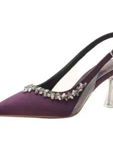 Water Drill Flower High Heel Shoes, Glossy Thin Heel Pointed Toe Slip-On French Style Women's Sandals with Back Cutout Strap