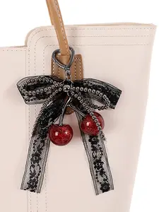 Cherry Bow Style Keychain Bag Charm, Elegant Evening Bag Accessory for All Seasons, Perfect Holiday Gift for Women, Charms For Bags, Fashion Bag Charms, Girly Purse Accessories