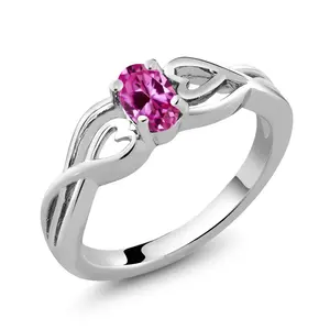 Gem Stone King Heart Wedding Anniversary Promise Engagement Infinity Ring for Women | 925 Sterling Silver | Oval 6X4MM | Gemstone Birthstone | Sizes 5 to 9