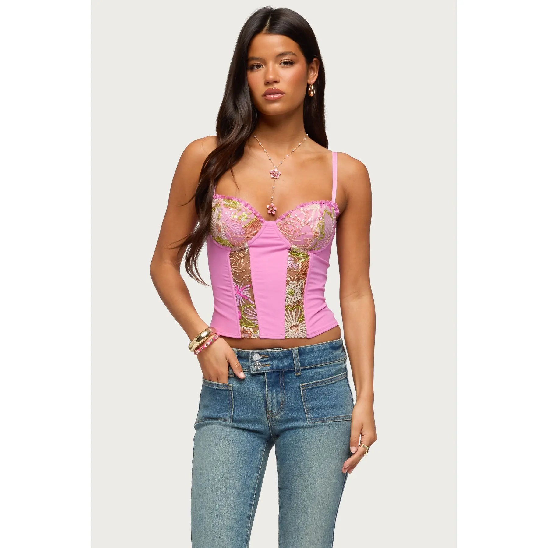 Inka Floral Sequin Bead Cupped Corset