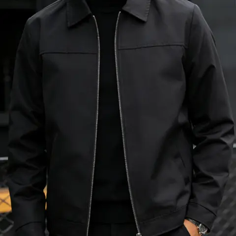 Men's versatile casual jacket, 100% polyester fiber, zipper closure design, light business style lapel jacket, easy to maintain fabric, suitable for daily outings, sports and casual wear, and formal wear - Spring and Autumn