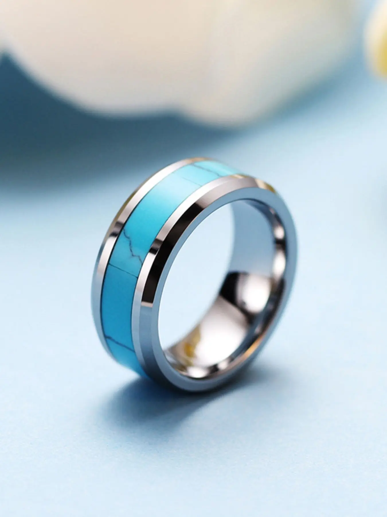 Natural Turquoise Colorblock Genuine Stainless Steel Fashion Ring, Versatile Personality Ring, Stylish Jewelry for All Occasions, Unique and Trendy Accessory, Trendy Appeal