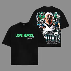 Jalen Hurts 1 Unisex Oversized Cotton T-Shirt, The Eagles T-Shirt ,The Love Hurts Shirt The Fan's Kit, Sunday Football Outfit, Football Kit , Football Graphic Tee, Vintage Football Shirt, Game Day T Shirt