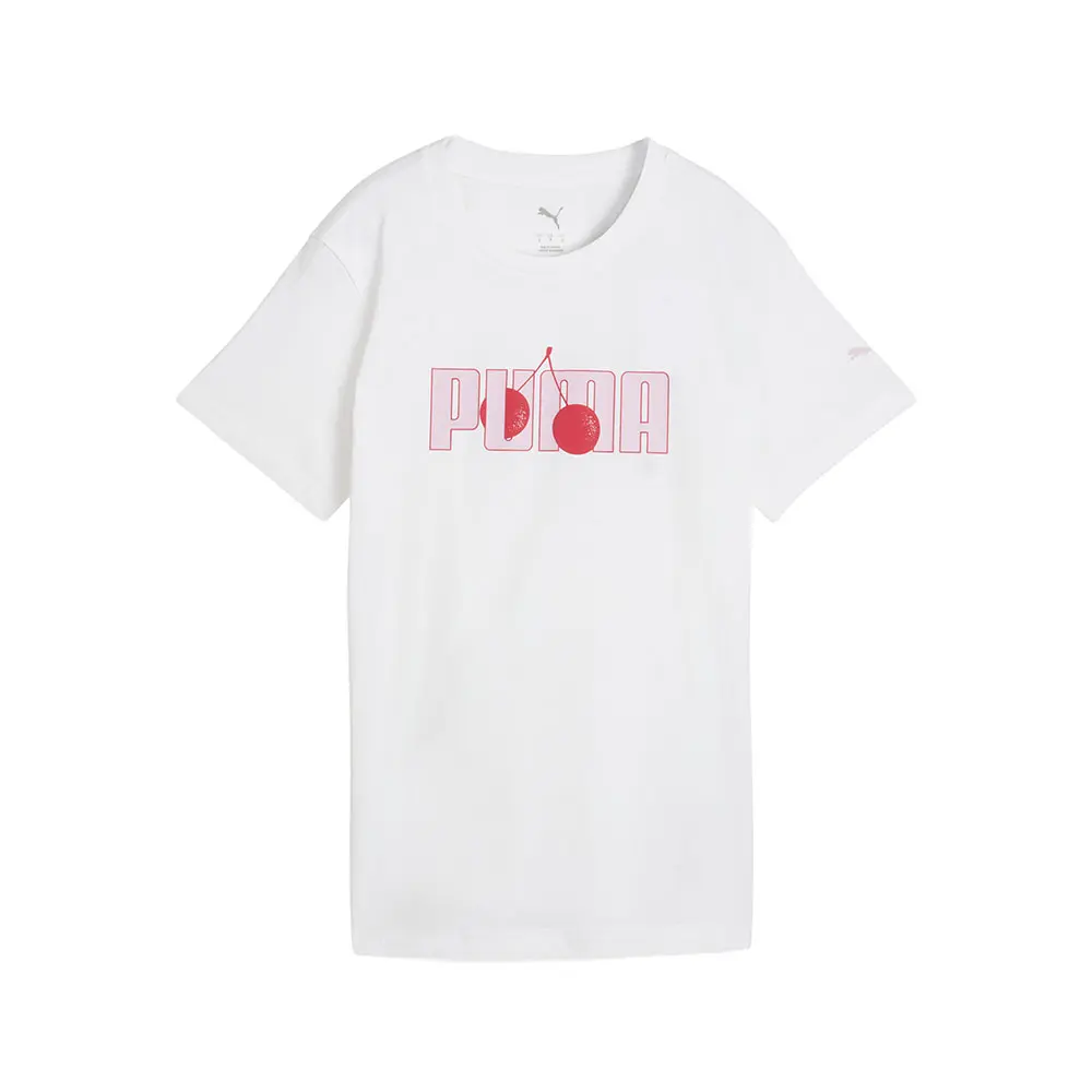 PUMA Womens Cherry Graphic Crew Neck Short Sleeve Casual Tops Casual - White