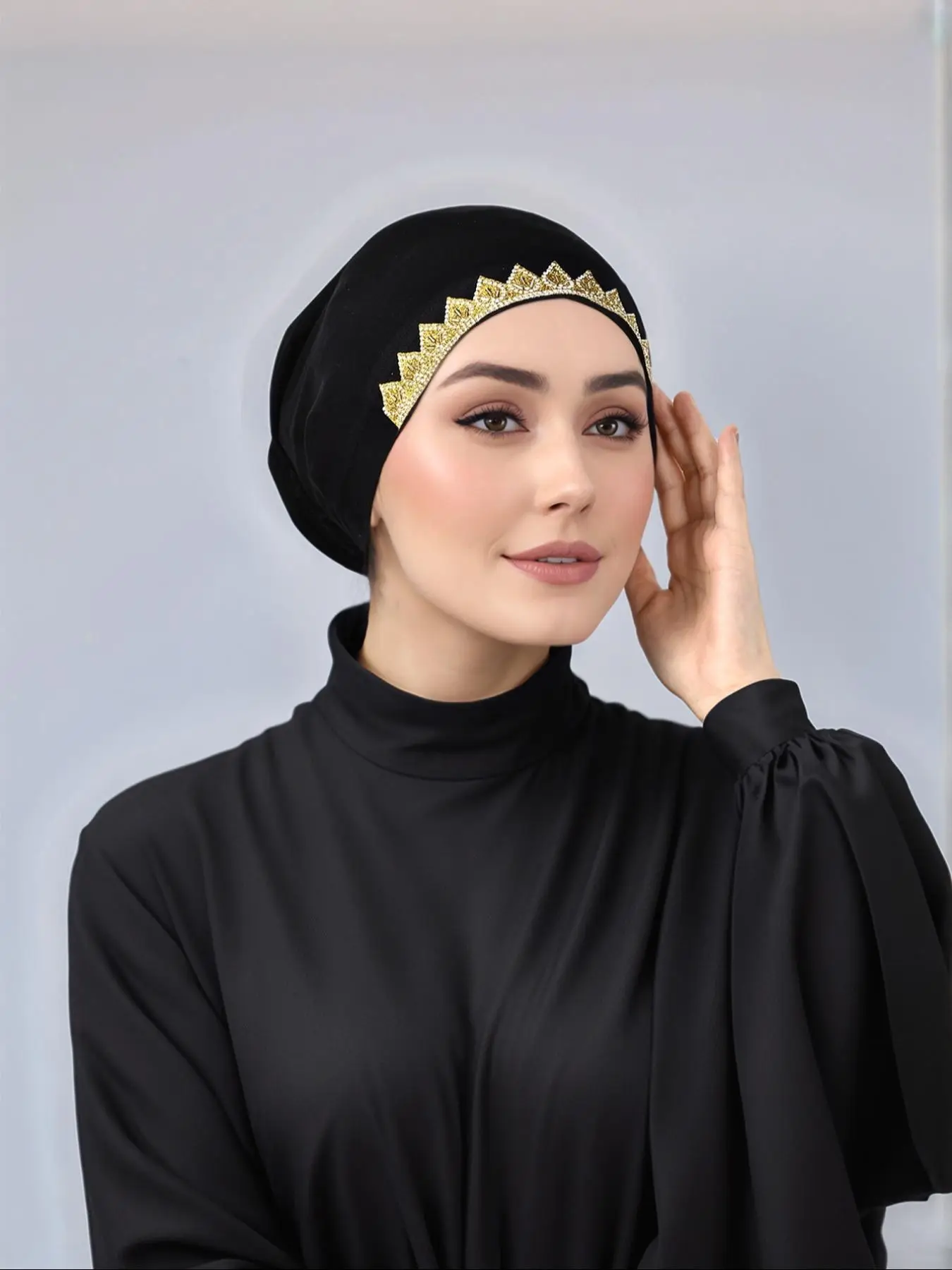 Women's Solid Color Rhinestone Decor Instant Hijab, Modest Elegant Breathable Hijab for Daily Wear, Fashionable Muslim Clothing for Women