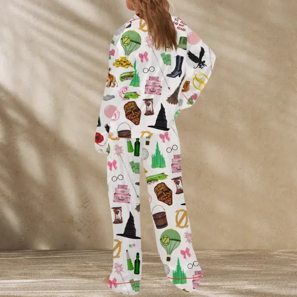 "Wic.ked" Movie Pajama Set for Women - Cozy Long Sleeve Top & Matching Pants Featuring Iconic Designs from the Film for Comfort
