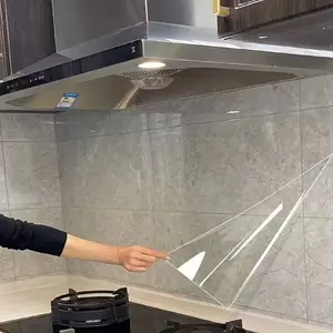 High-Temperature Resistant PVC Splash Guard - Oil and Water Resistant Self-Adhesive Backing Wall Protector, Suitable for Kitchen, Cabinets, and Range Hoods，17.72inchX9.84 feet