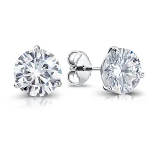 925 Sterling Silver 2.0 Cttw 6.5mm Round DEF Color Moissanite Martini Studs, Three Prong Studs, Martini Studs, Lab Created Moissanite Martini Studs