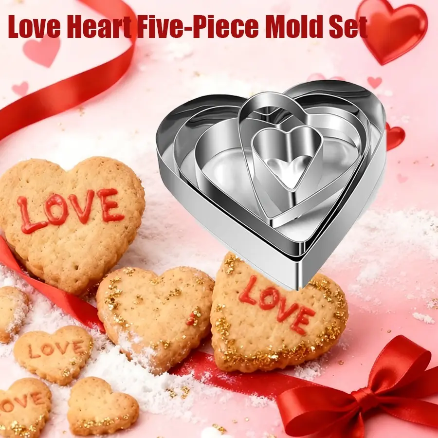 5-Piece Stainless Steel Heart-Shaped Biscuit Cutter Set, Cake & Biscuit Decorations, Chocolate Cutters, Baking Tools, Kitchen Gadgets, Bakeware