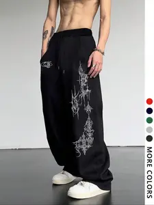 Men's Casual Loose-Fit Drawstring Pants, Thorn Cross Print Sweatpants, All-Season Comfortable Long Trousers for Everyday Wear