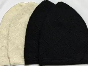 Set of 4 - Black & Cream Plain Cotton Open-Knit Turkish Muslim Kufi Hats Size S(Small size)
