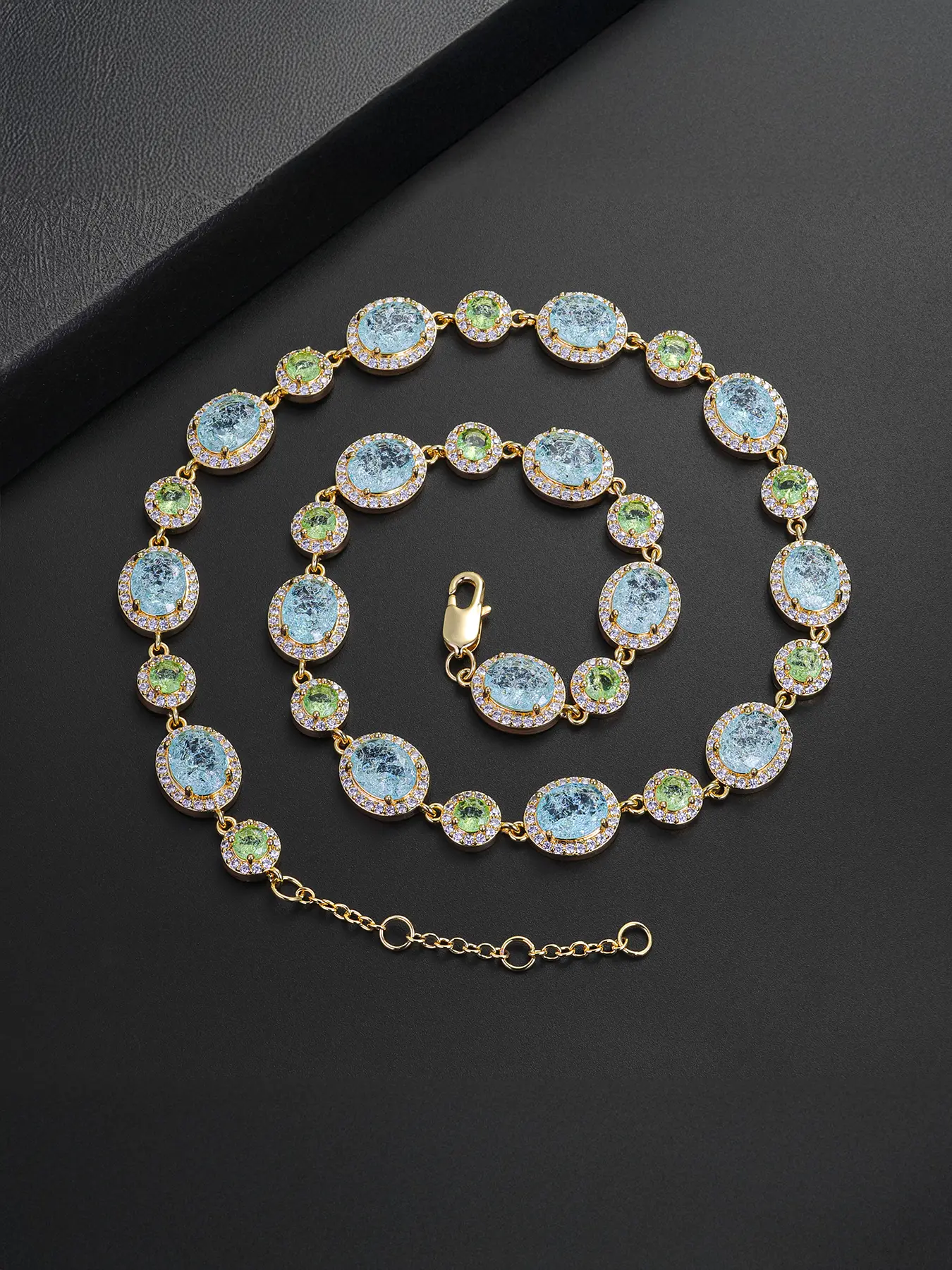 1 ICED CHICS light blue cube sugar zircon necklace, Copper Necklace, hip-hop casual style, enhancing temperament, suitable for both men and women, as a gift, worn on important occasions, Cz Prong Necklace