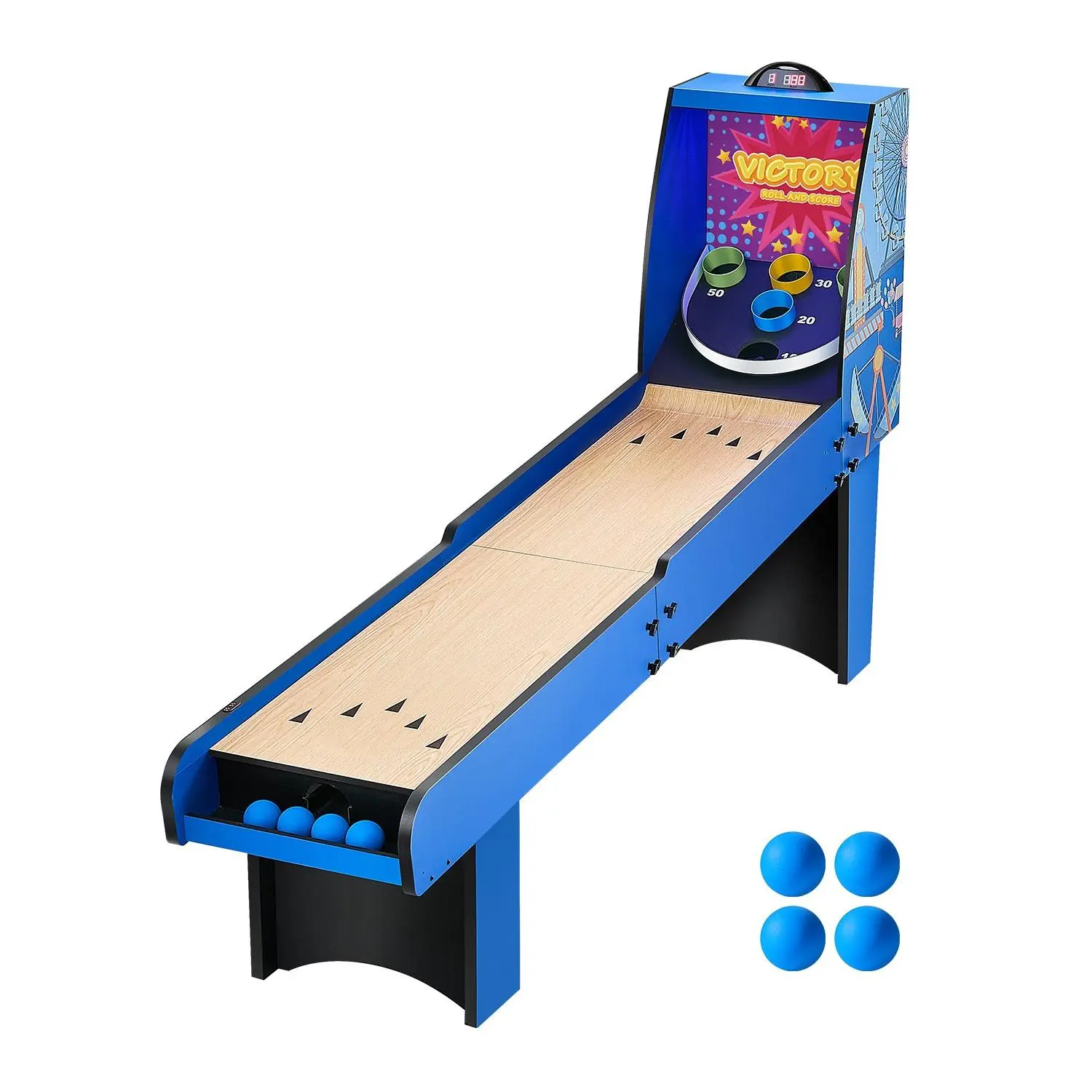 VEVOR SSG-02 8-Inches Roll and Score Classic Arcade Game Table, Indoor Hand Tool Kit with Electronic Scorer, Sound Effect Machine, Automatic Ball Return, 4 Balls, MDF Wood Grain Camouflage for Family Game Room, Flat Scoring Hole