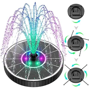 3.5W Glass Solar Fountain with Swivel-Out Fixed Rods, Solar Bird Bath Fountains with LED Lights and 2000mAh Battery, 7 Nozzles, Outdoor Solar Water Fountain Pump for Garden, Pool, Pond
