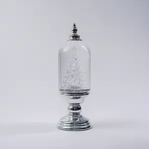 "Silver Glass Christmas Tree Cloche - Elegant LED Lighted Holiday Decor for Tabletop, Living Room & Christmas Gift" artificial christmas