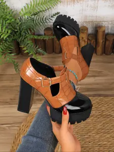 New Stylish Mary Jane High Heels, Thick Heeled and Platform Design, Unique Pattern, Classy Elegant Look for Fall & Winter Footwear