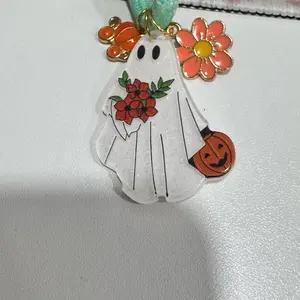 Spooky Braided Handmade Keychain Paracord Halloween Charms with Ghost Flower and Pumpkin Accents streetwear accessories