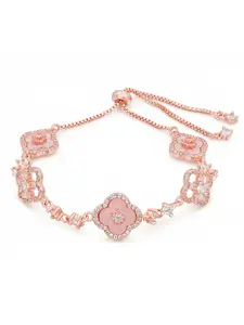 Luxury Four Leaf Clover Pink Shell CZ Bracelet Elegant Lucky Charm Jewelry