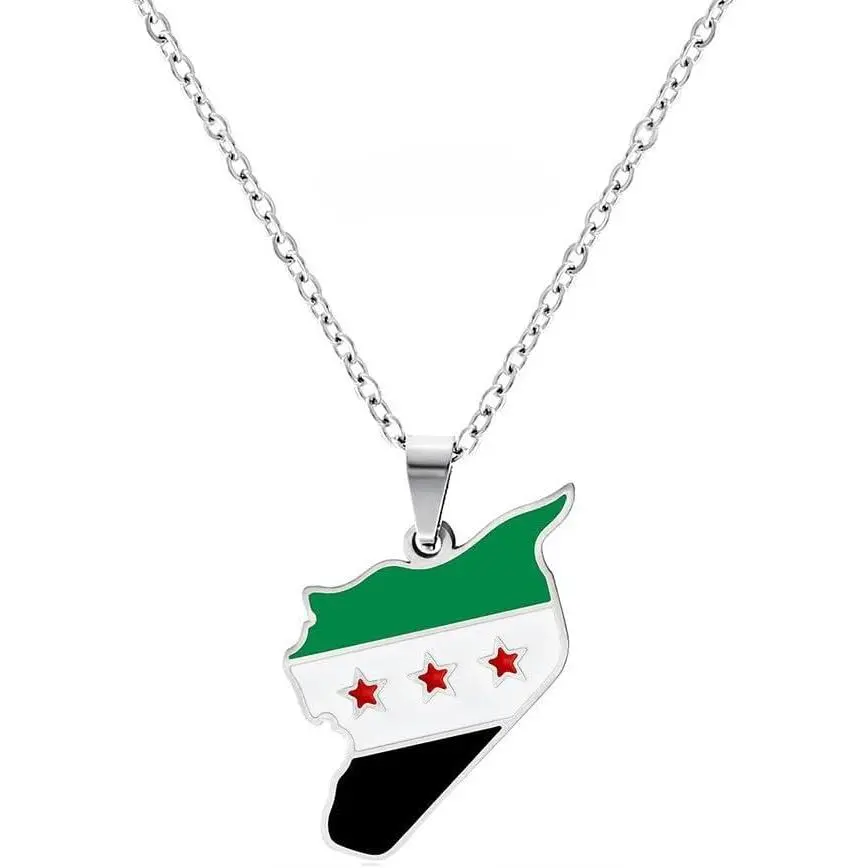 Stainless Steel Syria Map Pendant Necklace, Fashion Cool Accessories for Women and Men