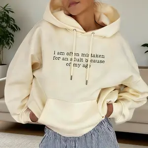 Funny I Am Often Mistaken For An Adult Hoodie for Women, Sarcastic Birthday Pullover with Humorous Quote,Trendy and Comfy Gift,Perfect for Casual Days