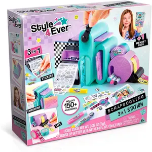 Style 4 Ever Scrapbooking Station Unique 3-in-1 Scrapbooking Station Includes Embossing Machine, Tape/Sticker Dispensers, Over 150 Accessories and Memory Book with Formatted Pages