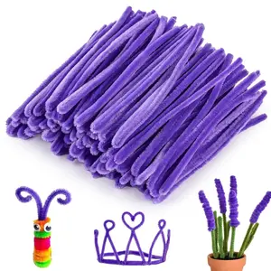 Pipe Cleaners Craft Supplies - 200 count Chenille Stems Fuzzy Craft Wire for Handicrafts Twisting Stick DIY for Craft Bouquets  Halloween Christmas Easter Birthday (Purple)