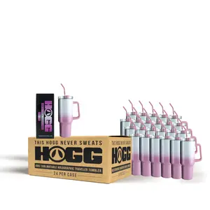 40oz Sublimatable Holographic Traveler Tumbler Case (24 Units) - Ombre Pink
