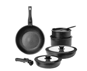 12pcs Non-Stick Cookware Set, Pots and Pans Set, with Spatula & Detachable Handle for Kitchen, Black Frying Lids Shaped
