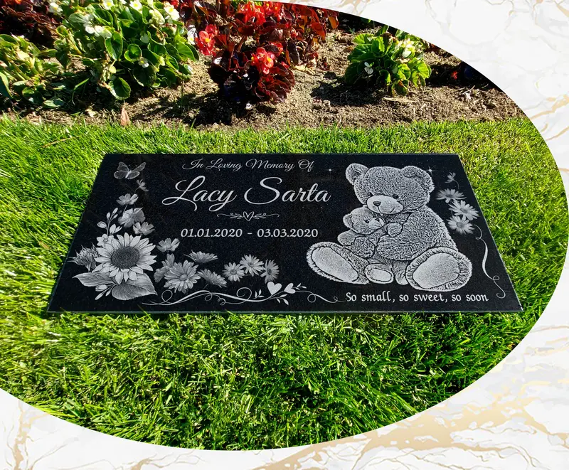 Infant Loss Grave Marker, Personalized & Engraved on Black Granite