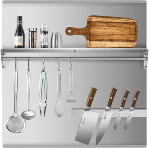 Range Backsplash, 30"x30" Stainless Steel Backsplash with Storage Shelf &   Rack, Range Hood Stainless Steel Backsplash for Stove, Range Hood Wall Shield with Pre-Drilled Holes