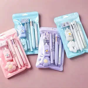 Cute 6-Piece Stationery Gift Set I Multifunctional Pens,Erasers & 6-Color Ballpoint Pen I Kawaii Girlish OfficeSupplies I Ideal Birthday Gift