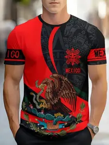 Men's 3D Print Breathable Summer T-Shirt, Mexican Eagle Snake Pattern, Colorblock, Short Sleeve, Casual Streetwear Outdoor Wear, Loose-Fit, All Seasons