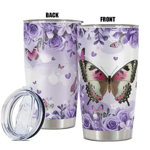 Butterfly Pattern Tumbler, 1 Count 20oz Stainless Steel Water Bottle with Lid, Insulated and Durable Drinking Cup for Home Office School