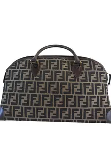 Pre-owned FENDI Canvas Satchel Vintage Brown Black Zucca Half Moon Handbag