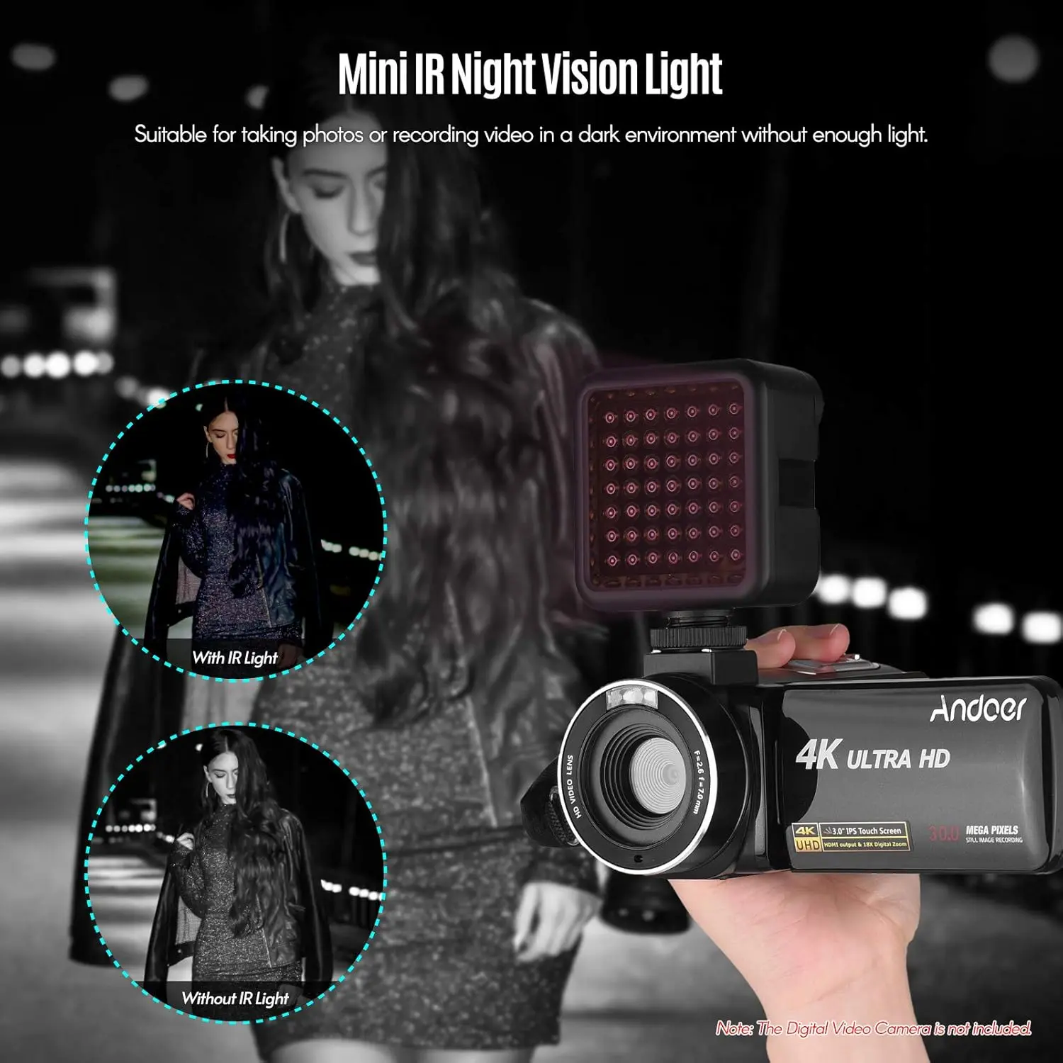 Mini IR Night Vision Light Infrared Photography Light for Video Camera Camcorder Built-in Rechargeable Battery with 3 Cold Shoe Mount for Vlog Video RecordingGift.