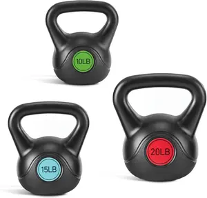 10/15/20LBS Multi-Choice Kettlebell Set HDPE Outer Shell High-Density Concrete Core Ergonomic Wide Textured Handle Wide Flat Base Anti-Roll Anti-Tip Quiet Impact Absorption Home Gym Outdoor Full-Body Workout Exercise Equipment