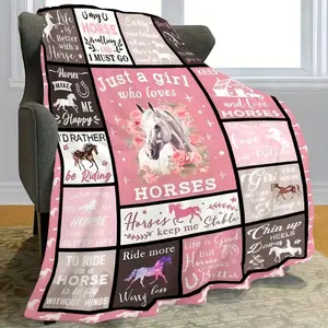 280GSM Glam Style Horse Themed Flannel Throw Blanket - Hypoallergenic, All-Season, , Digital Print, Dry Clean Only, Equestrian Gifts for Horse Lovers Girls Birthday