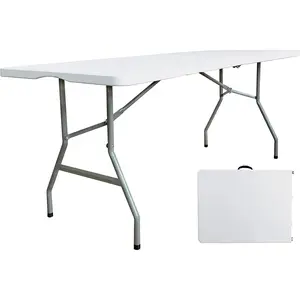 6 Foot Folding Table 6ft Fold in Half Heavy Duty Plastic Foldable Table, 72 inch Portable Table with Handle,Indoor Outdoor 6 Utility Card Tables for Picnic, Party, Dining