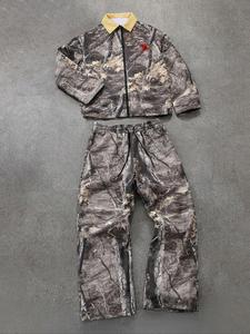 men's camo print zip up jacket & drawstring waist pants two-piece set, regular fit casual fashion long sleeve collared outerwear & pants for daily outdoor wear, men's clothing for spring & fall