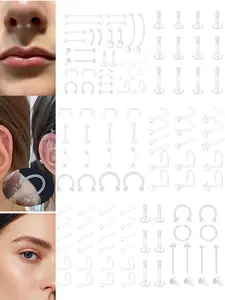 Clear Piercing Jewelry Set Septum Retainer Nose Studs lip Tongue Ear Clear Nose Rings, Nose Hoop for Work Nipple Rings Horseshoe Cartilage Rook Daith Earrings Plastic Industrial Piercing Retainers Nose Rings Hoops