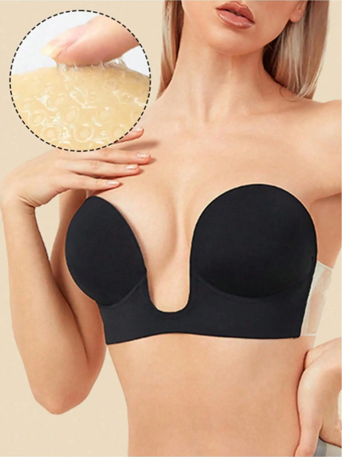 1 piece suitable for A-D cup sizes, strapless and backless design, Elegant Chic invisible sticky push-up bra, enhances the bust, suitable for evening dresses and camisoles