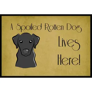 212 MAIN Black Labrador Themed Decorative Rug Floor Mat, 24x36 in, "Spoiled Dog Lives Here" Print, Fade-Resistant, Framed Edge, Rubber Backing, Indoor-Outdoor Use