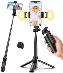 3-in-1Tripod for IPhone  with LED Lights & Remote, Extendable Selfie Stick Tripod Stand, Compact Portable with Bluetooth Remote for iPhone/Android Vlogging & Photography Cellphone Smartphone