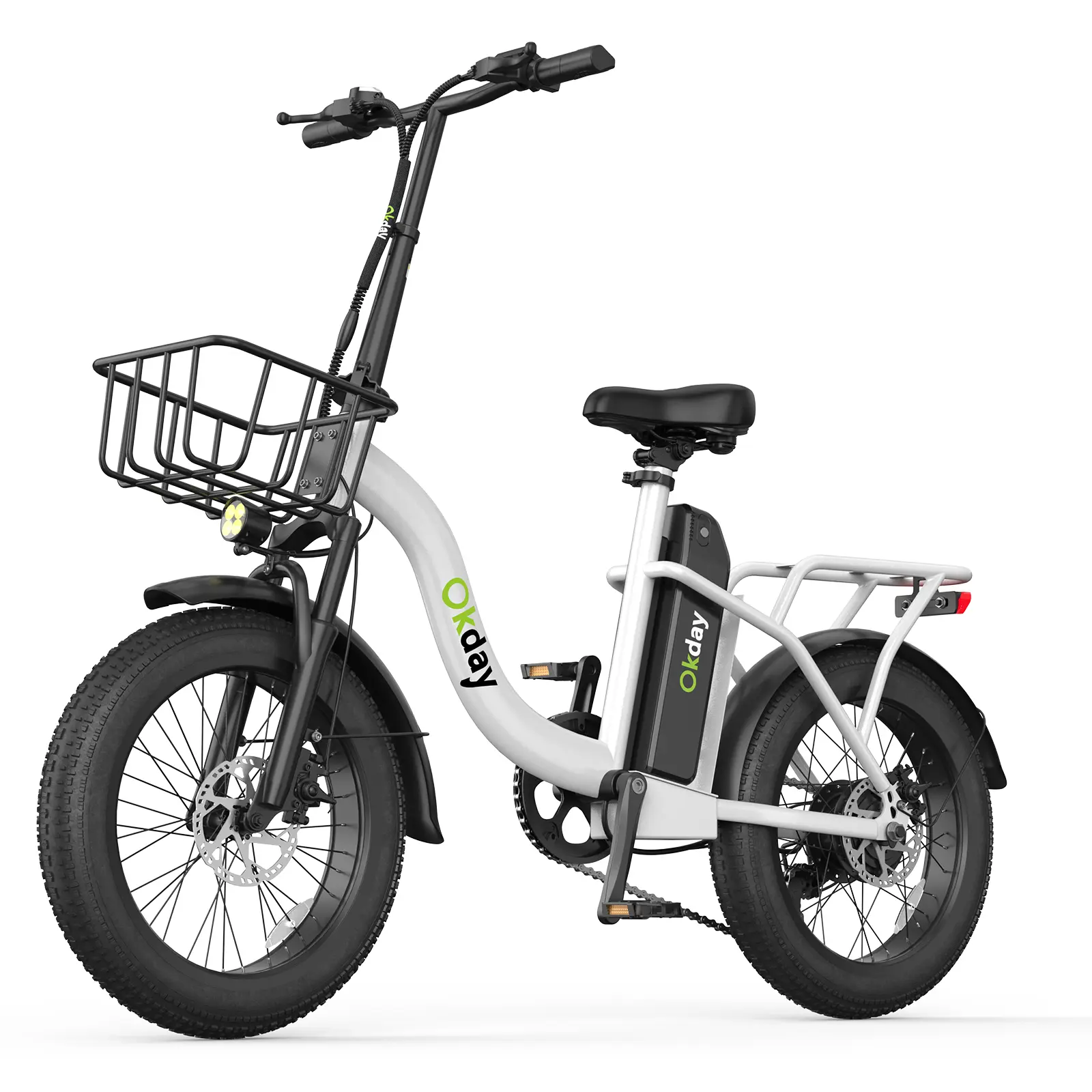 Okday 1200W Foldable Fat Tire Ebike for Adults, 25MPH Long Range, 20-inch All-Terrain Tires, Dual Brakes, Carbon Steel Frame, Headlight, Taillight, Detachable Battery, 65Lbs, Hybrid Bikes, 1 Month Support, 166*109*64cm, Stable City & E-Cycling Rides, Cycl