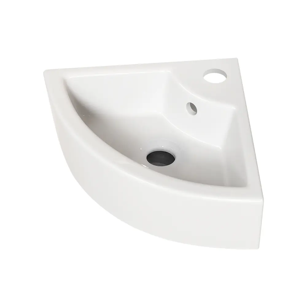 Triangle Corner Sink for Bathroom, Wall Mounted Ceramic Vessel Sink, White Gloss Finish Space-Saving Design for Small Bathroom, Powder Room, Laundry - 17.13 x 12.60 x 5.12 Inch (Faucet Not Included)