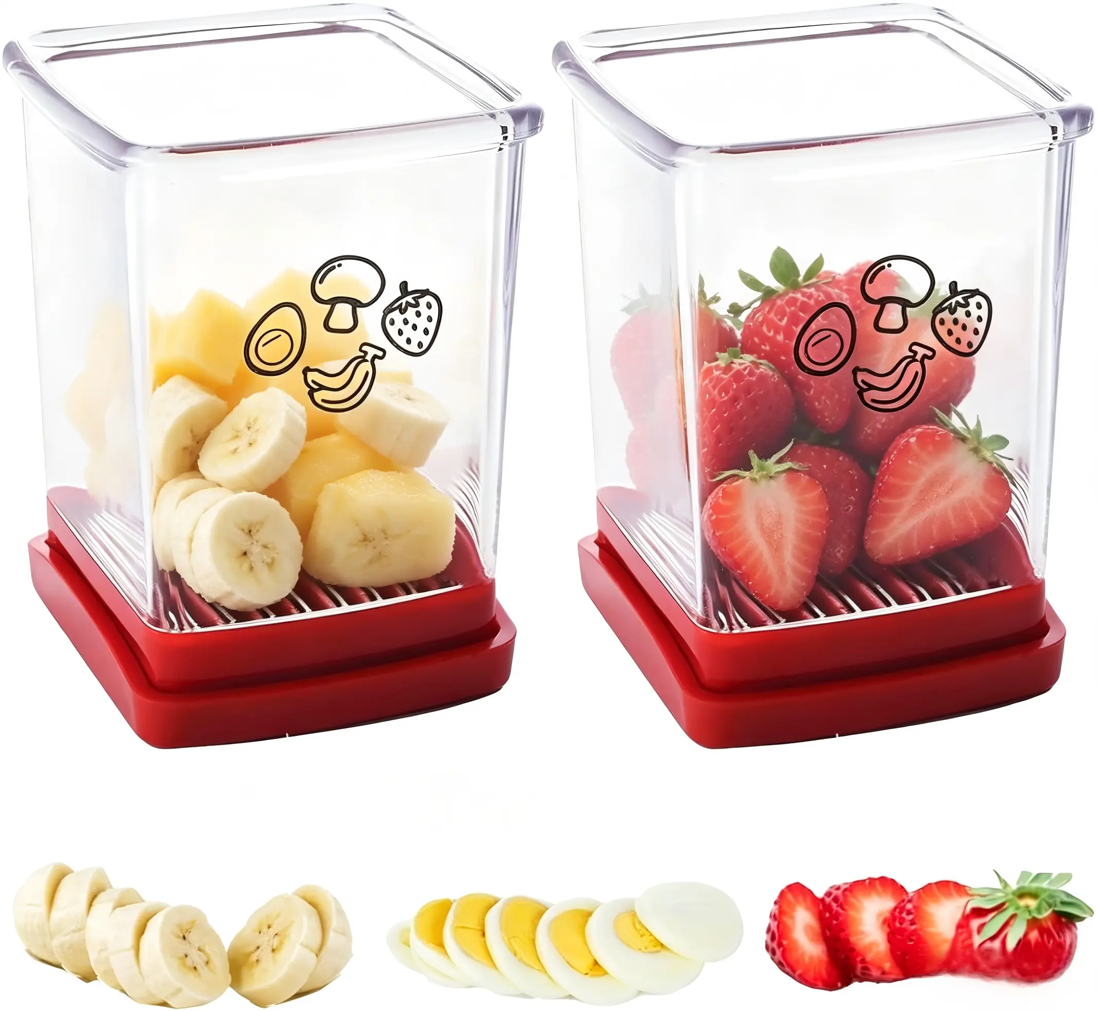New Fruit and Vegetable Slicer Portable Fruit Slicer Cup Kitchen Slicer with Stainless Steel Blade Egg Cutter, Quickly Makes Fruit & Veggie Salad